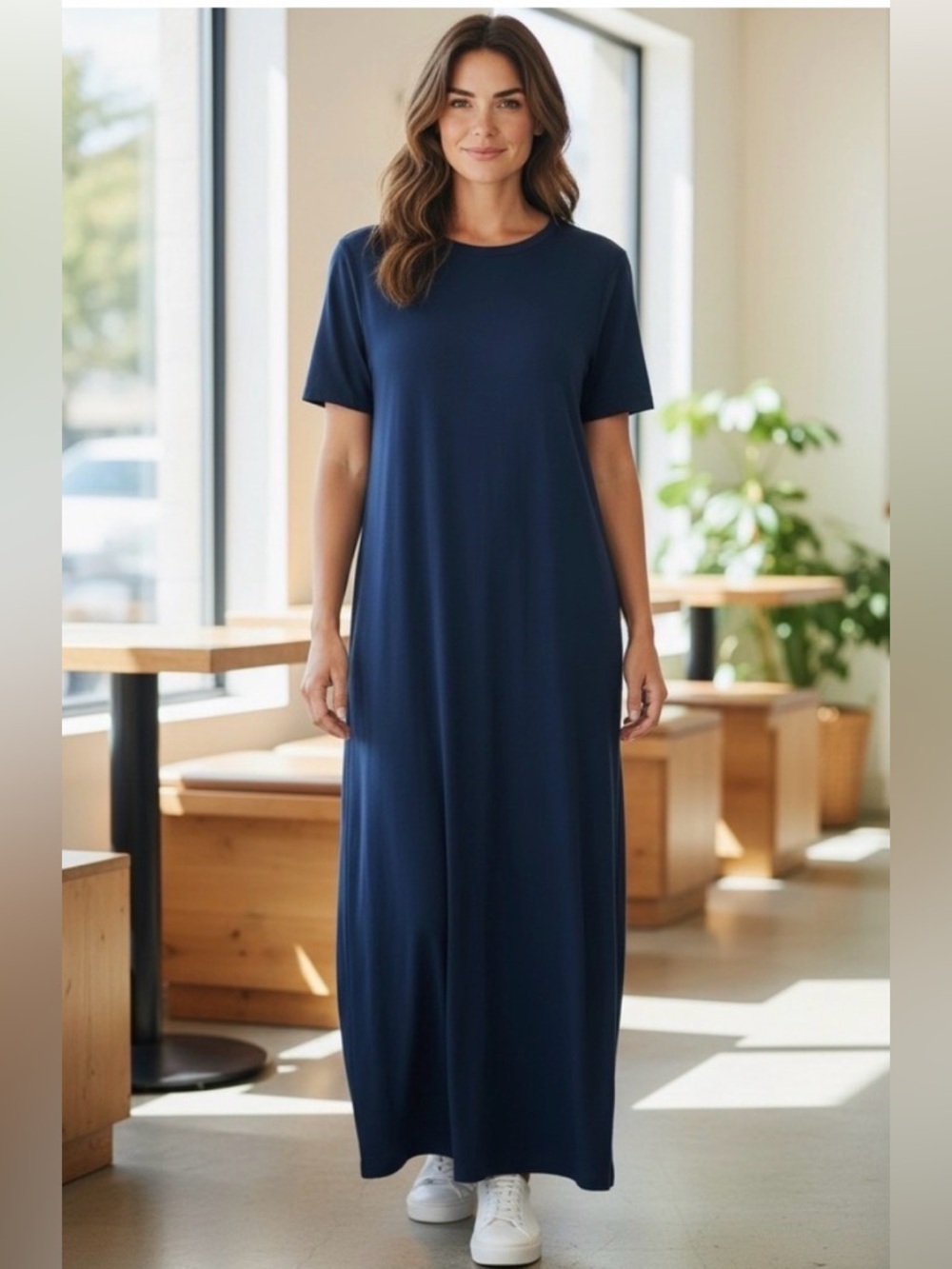 Time and Tru Women’s Blue Ribbed Maxi Dress XL 16-18 Short Sleeve